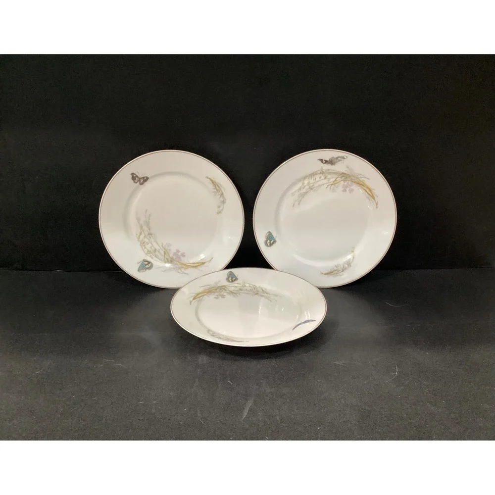 Haviland Limoges - Butterfly Meadow Visitor - Grassy Marsh - 3 Dessert Plates‎ *